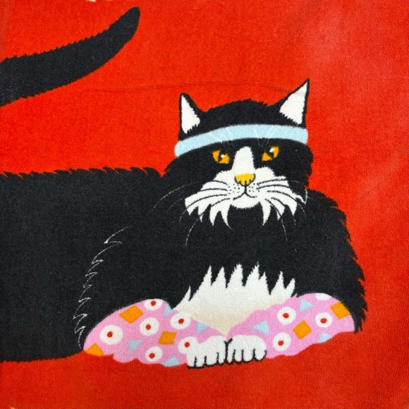 Vintage June Sobel Beach Towel Cat Exercise 57”x32” Red 80s Yoga - Picture 7 of 13